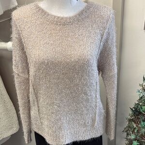 Jennifer Lopez Soft Cream/ silver Crew Neck Sweater